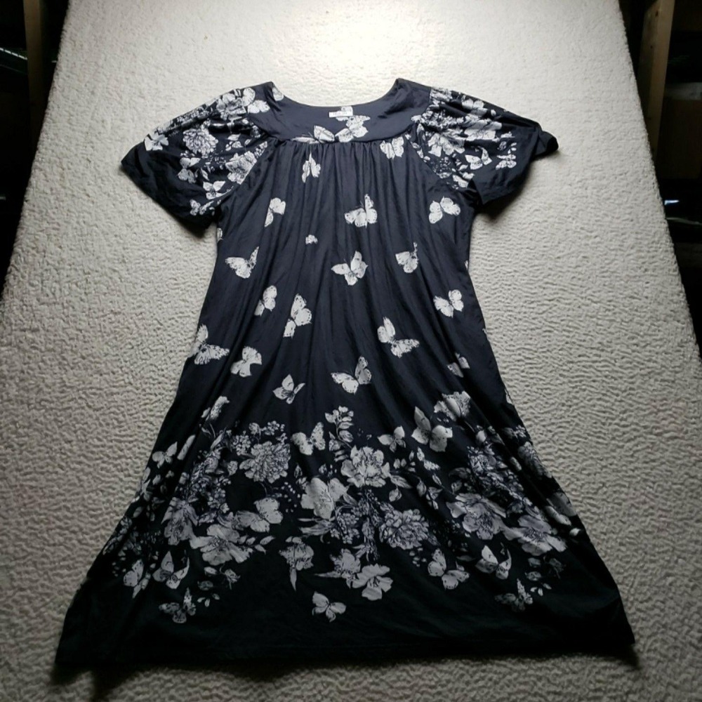 Ekouaer Sleep Gown Womens 2XL Black Butterfly Short Sleeve Chemise Nightgown